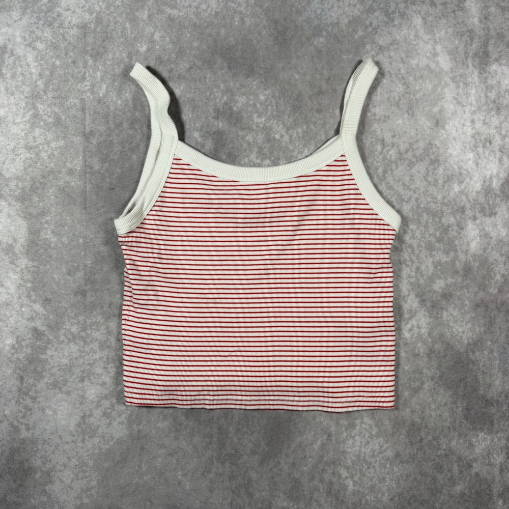 Levis Womens Red White Striped Ribbed Knit Crop Tank Top Large Y2K Streetwear